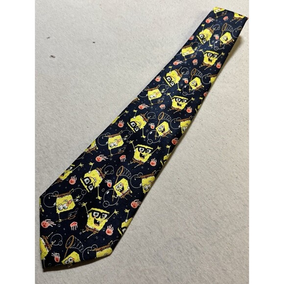 Y2K Nickelodeon SpongeBob SquarePants Neck Tie 2003 AOP Graphic Jellyfishing - Picture 1 of 6